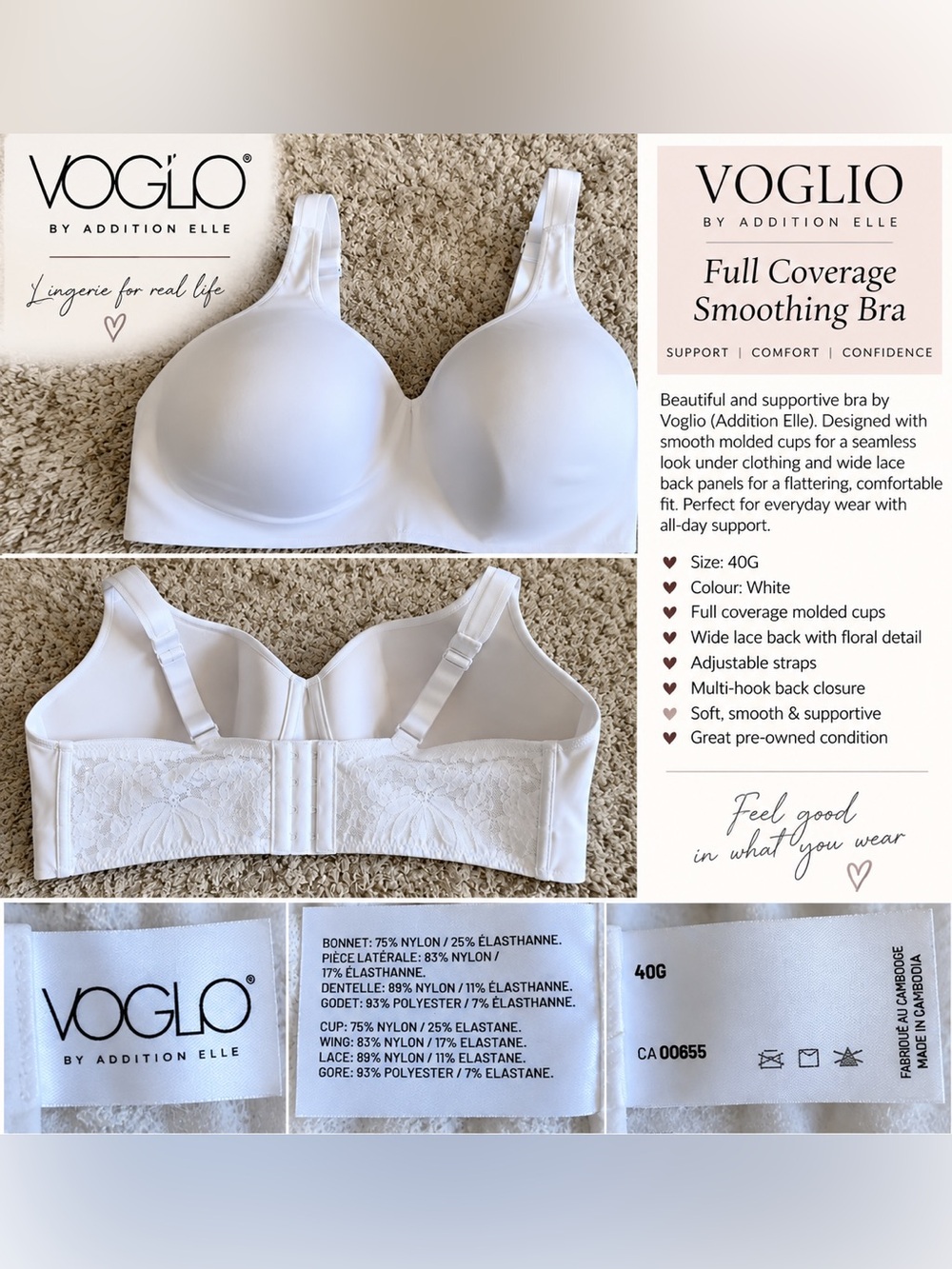 Addition Elle Voglio Full Coverage Smoothing Bra — White